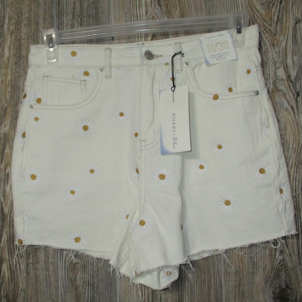 KHAKI + BLUE juniors denim cutoff shorts floral size 11/30 NEW Msre 29.5x2.75